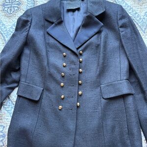 Wool Double-Breasted Deep Blue Blazer Jacket, US 6, UK 8